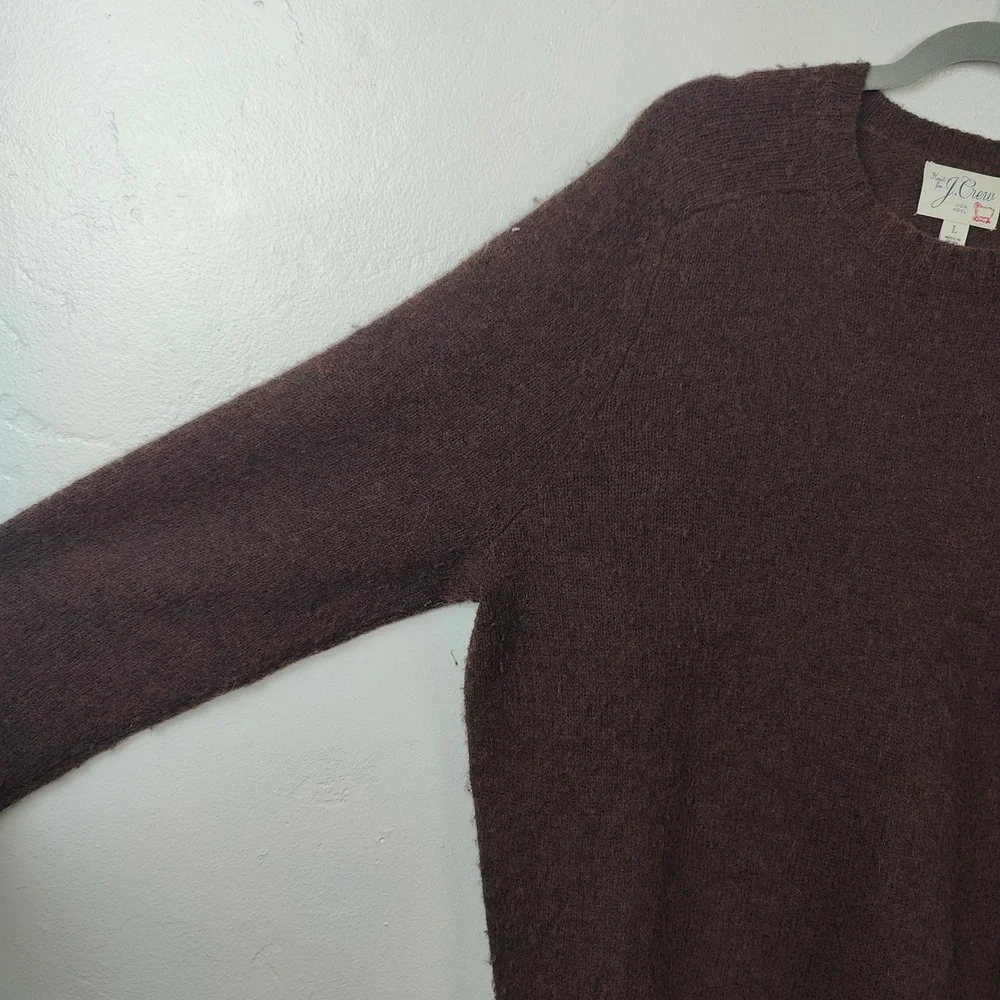J. Crew Men Sweater Large Brown 100% Wool Crewneck Knit Minimalist Dark Academia